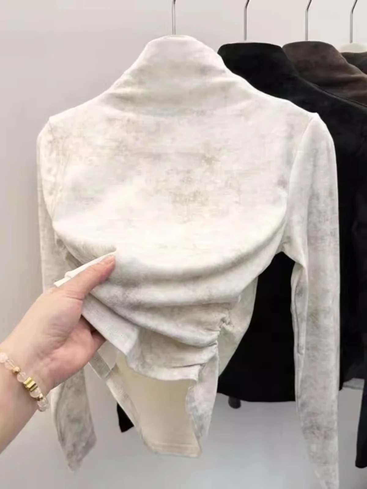 

Dyeing Half-High Collar Slim Fit Thermal Top Korean Style Long Sleeve T-Shirt Inner Wear Base Layer Shirt Folded Waist Design