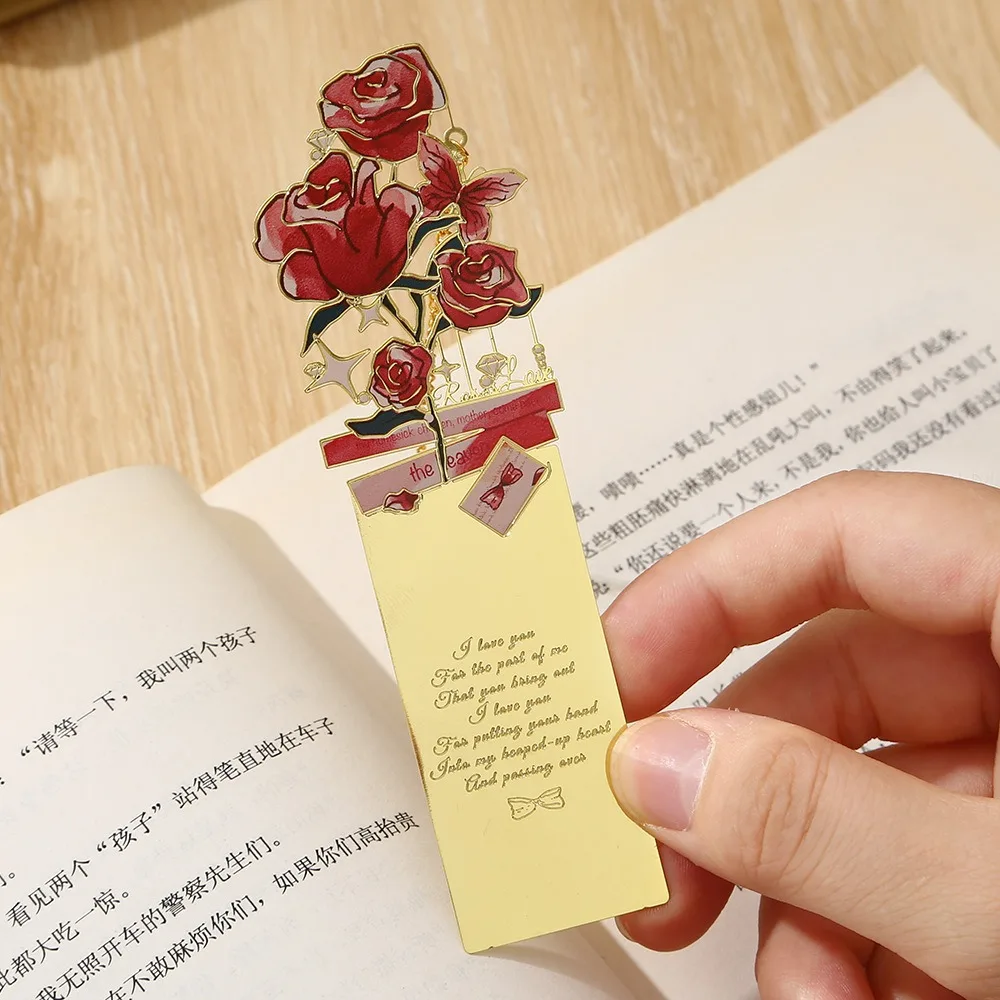 Rose Series Metal Hollow Bookmark Rose 3D Tassel Bookmark Blessing Gift Bookmark Book Lovers Students Writers Readers Bookmark