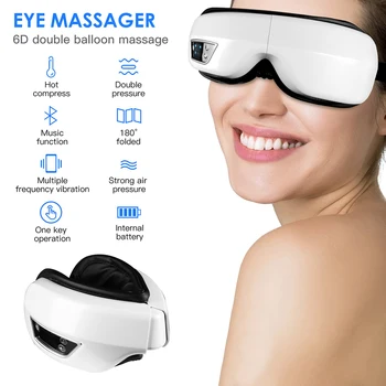 Eye massager 6D smart airbag vibration eye care music eye mask hot compress wireless massage anti-winkle