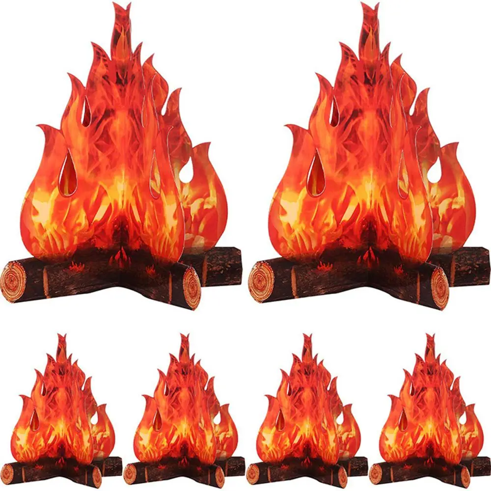 3D Fire Flame Decorative Cardboard Campfire Centerpiece Artificial Fire Party Decoration for Camping Theme Party