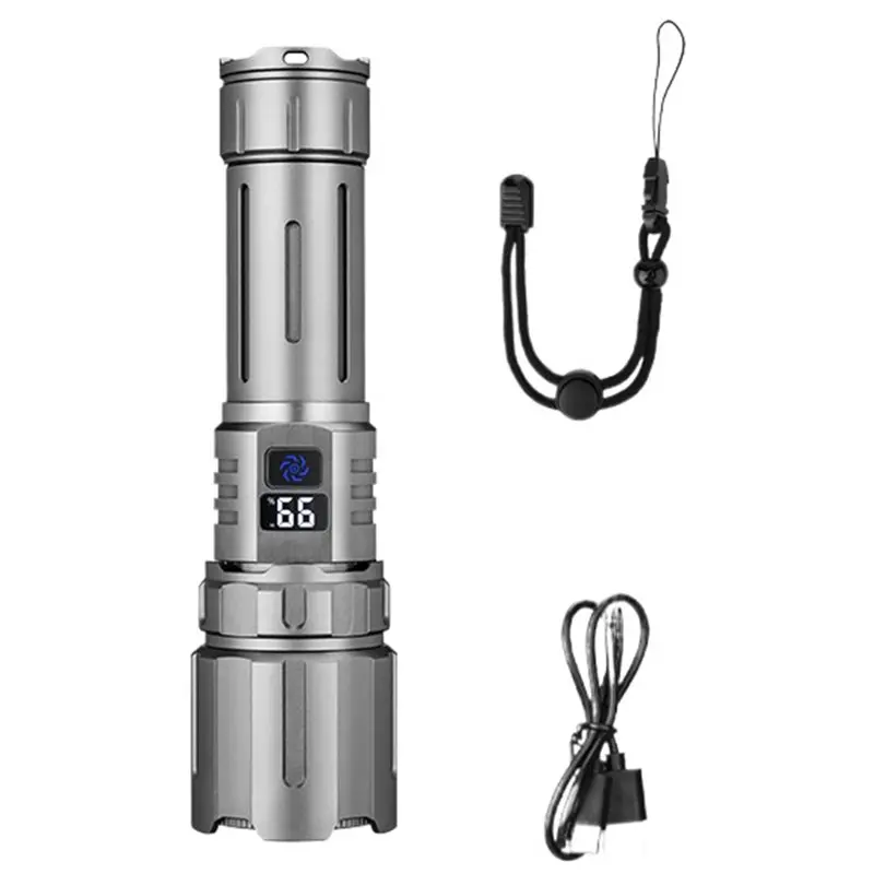 Year-Round Sale Ultra Bright LED Flashlight For Outdoor Camping Hiking, Long Range Digital Display Aluminum Alloy Rechargeable T