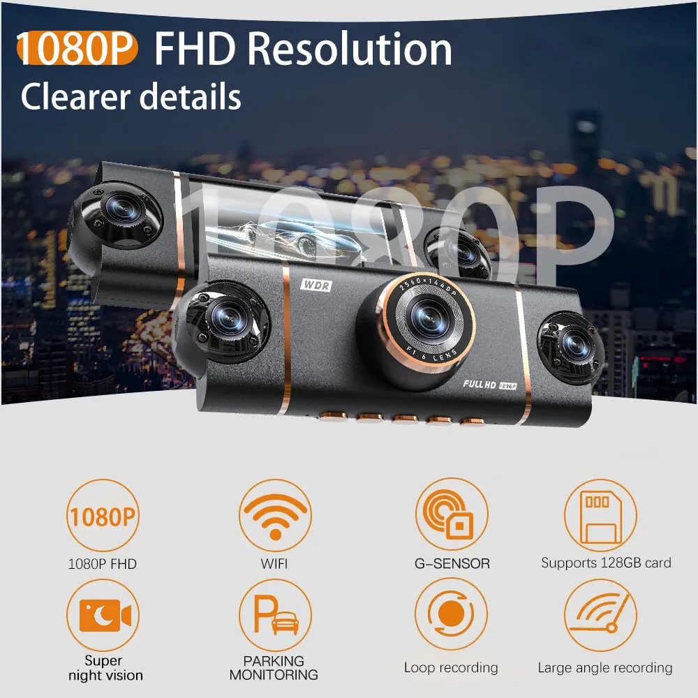 4 Channel Hidden Dash Cam with APP 1080P HD Night Vision Parking Monitor G-Sensor Loop Recording Motion Detection Blackbox