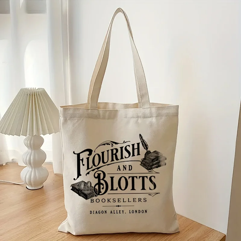 1pc Canvas Shopping Bag, Portable Shoulder Bag, Trendy Large Capacity Tote Bag For Daily Life