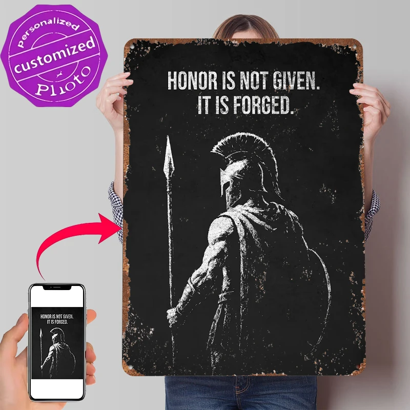 Honor Is Forged Spartan Warrior Tin Poster Customized Wall Art Retro Vintage Metal Signs for Fans Room Home Decor Accessories
