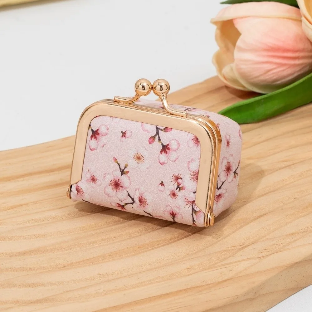 Exquisite Kiss Lock Closure Jewelry Box Mini Leopard Print Travel Storage Pouch Floral Print PU Leather Coin Purse Girl Women