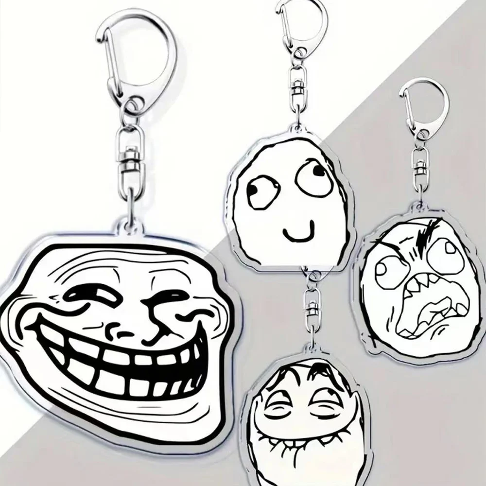 Funny TrollFace Keychain for Accessories Bag NoMeGusta Rage Face ForeverAlone Pendant Key Chain Ring Keyring Jewelry Fans Gifts