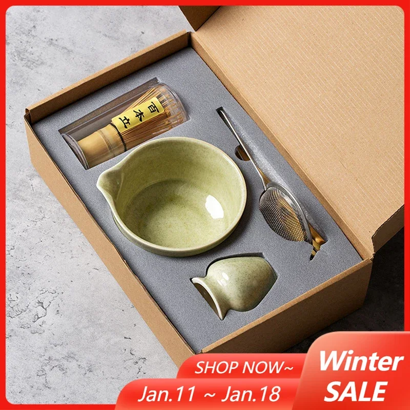 Japanese Matcha Blender Ceremony 4/5/6pcs Set Ceramic Chawan Bowl Bamboo Whisk and Tea Scoop Matcha Tools Kit for Tea Lovers
