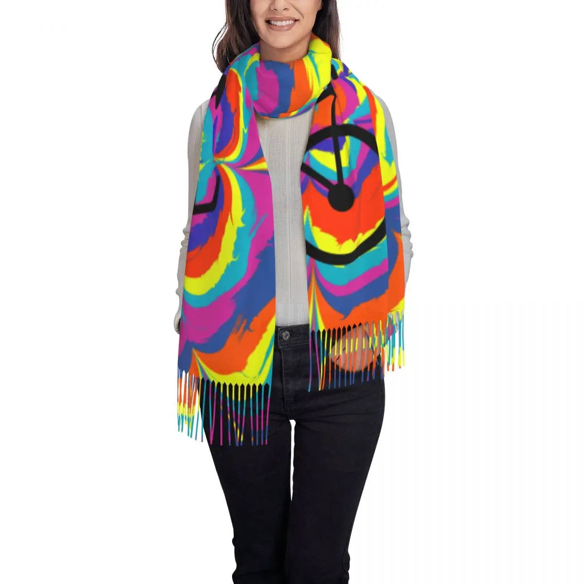 Custom Stylish Bicycle Day 1943 Trip Tassel Scarf Women Winter Fall Warm Shawls Wraps Female Albert Hofmann LSD Scarves