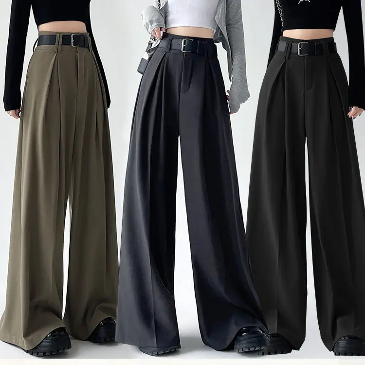 

Women's Suit Wide-leg Pants for Spring and Summer Belts for Women Slim High Waist Narrow Version Straight-leg Casual Floor Pants