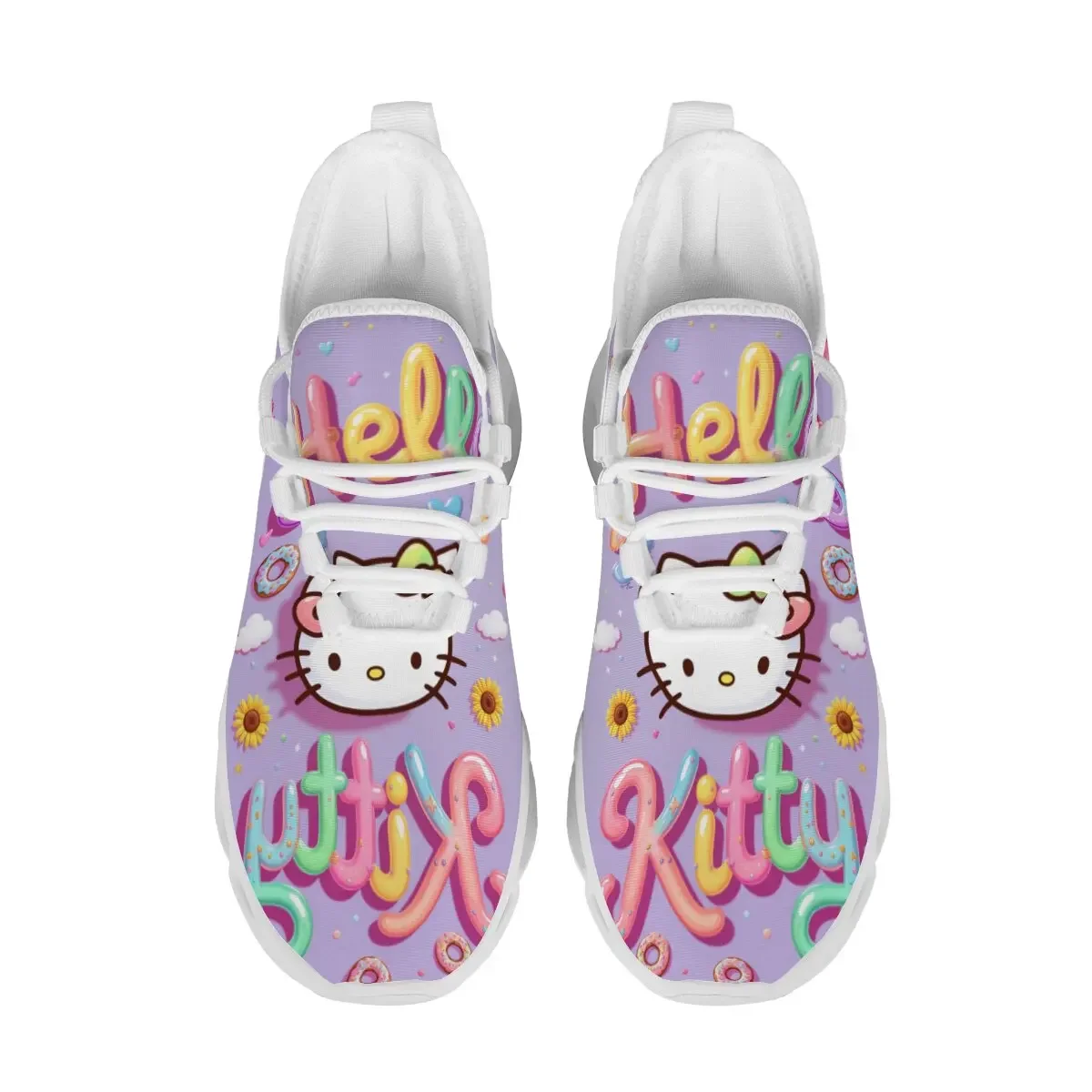 

Large-sized Flat-bottom Low-top Casual Sports Shoes with Halloween Cartoon Hello Kitty Color-block Letter Skull Rose Pattern