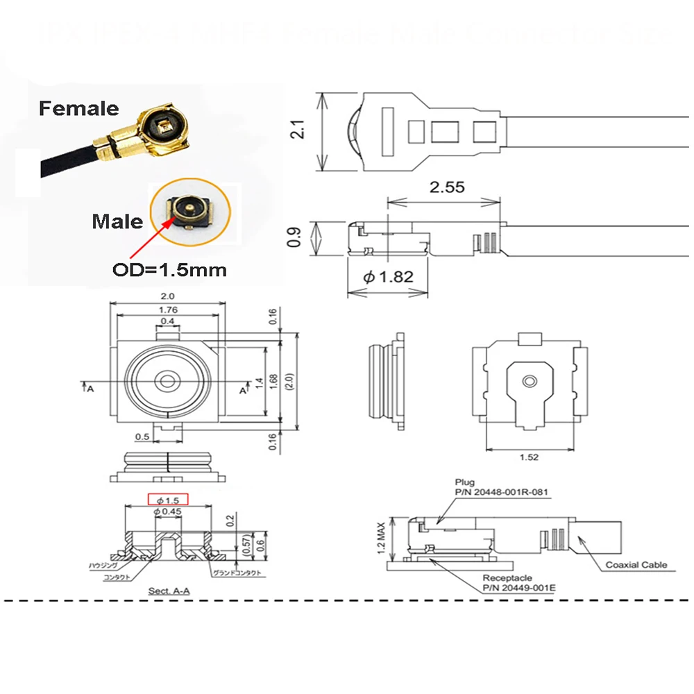 10PCS 4th Generation MHF4 Male Plug Antenna Base U.FL SMT PCB RF Coaxial WiFi Connector Antenna Board Terminal