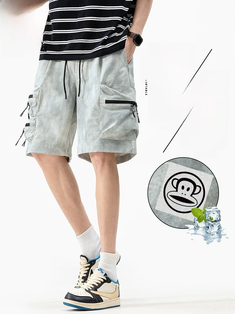 

Летние шорты Paul Frank из ледяного шелка, тонкие, быстросохнущие, повседневные, с большими карманами, свободного кроя, прямые, молодежные, из полиэфирного волокна