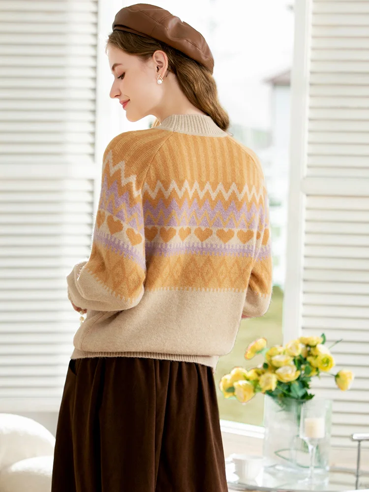 I BELIEVE YOU Fair Isle Knitting Sweater 2022 Elegant Mock Neck Casual  Pullover Tops Warm Winter Clothes Women 2224124577