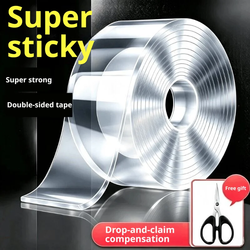 No Trace Nano Magic Double Sided Tape, Clear Waterproof Heavy Duty Fixing Sticker, Washable Reusable Adhesive Tape, No Drilling,