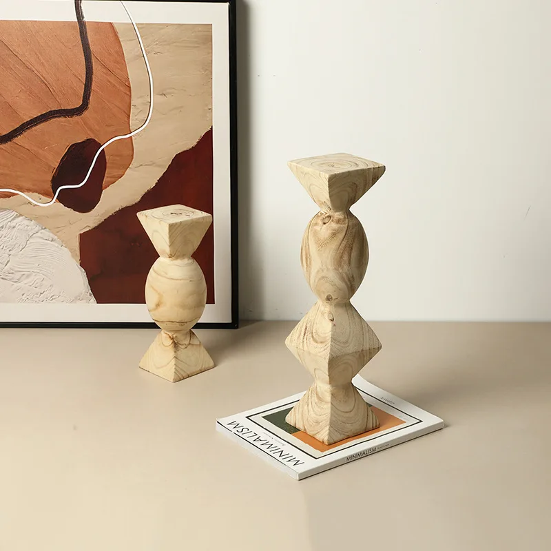 Japanese-style log wind geometric art wooden column ornament, home exhibition hall, homestay entrance bookcase decoration crafts