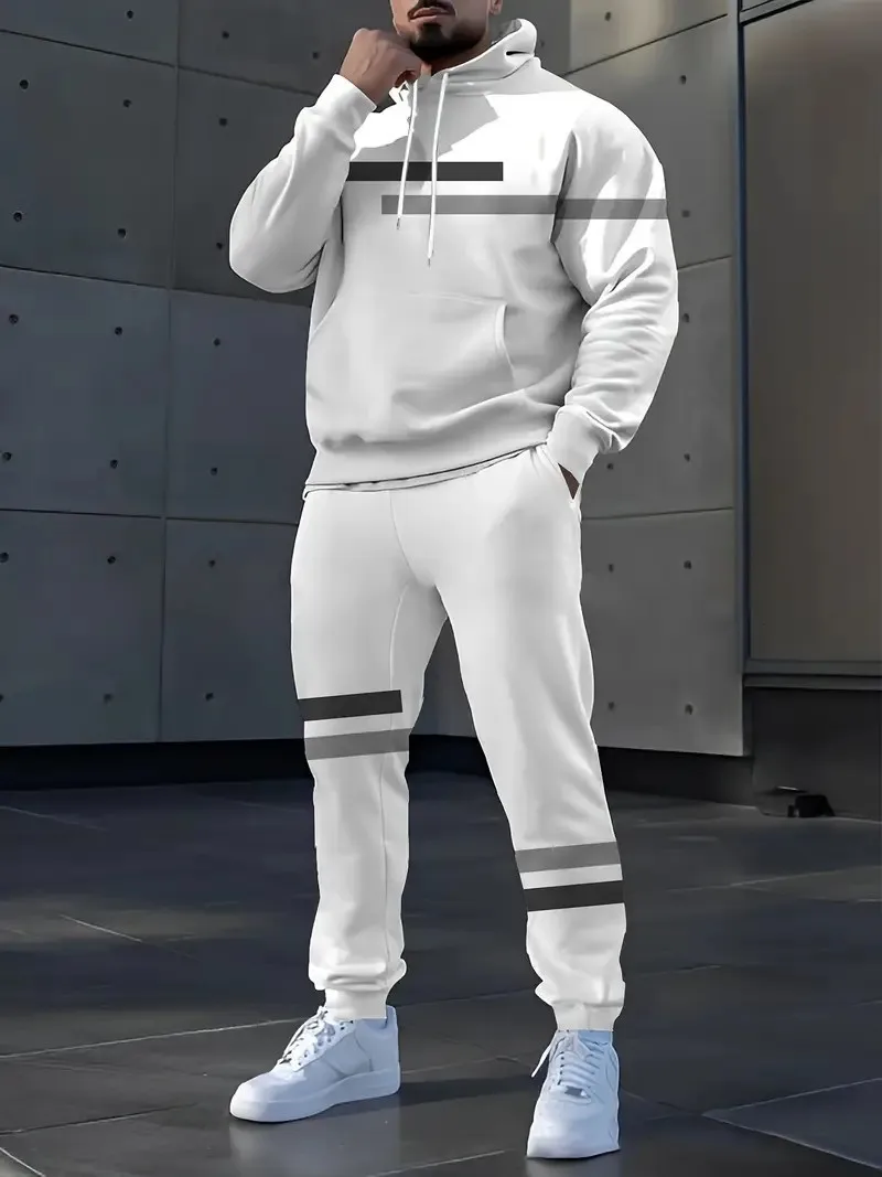 Conjunto de sudaderas y pantalones con capucha de diseño Simple a la moda para hombre, conjuntos de dos piezas cómodos e informales para exteriores, ropa holgada de otoño e invierno