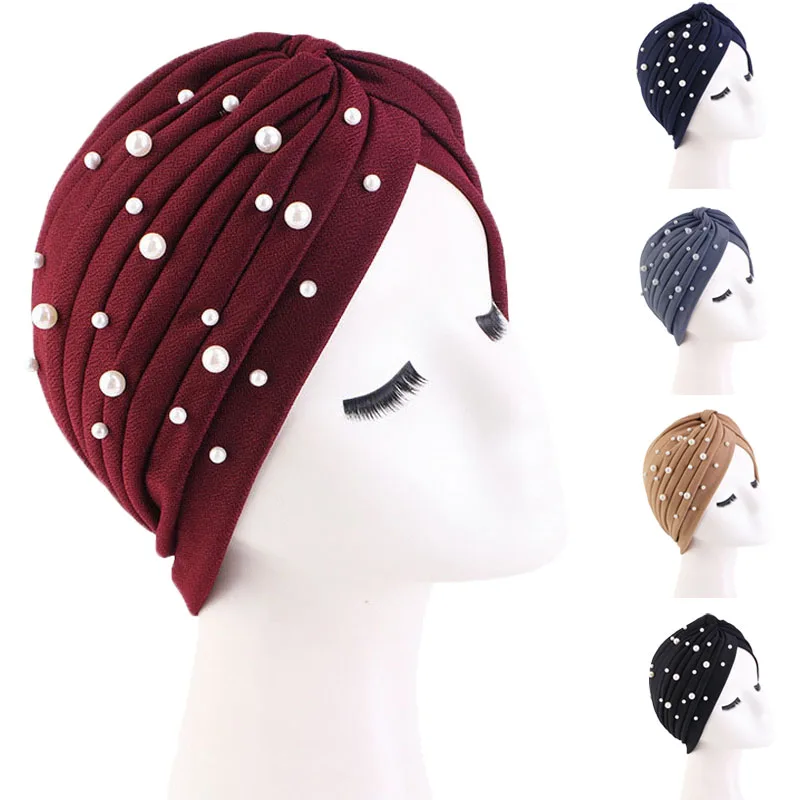 Foulard turban musulman avec perles pour femmes, casquettes Hijab intérieures islamiques, tête ronde arabe, document solide, nouvelle mode