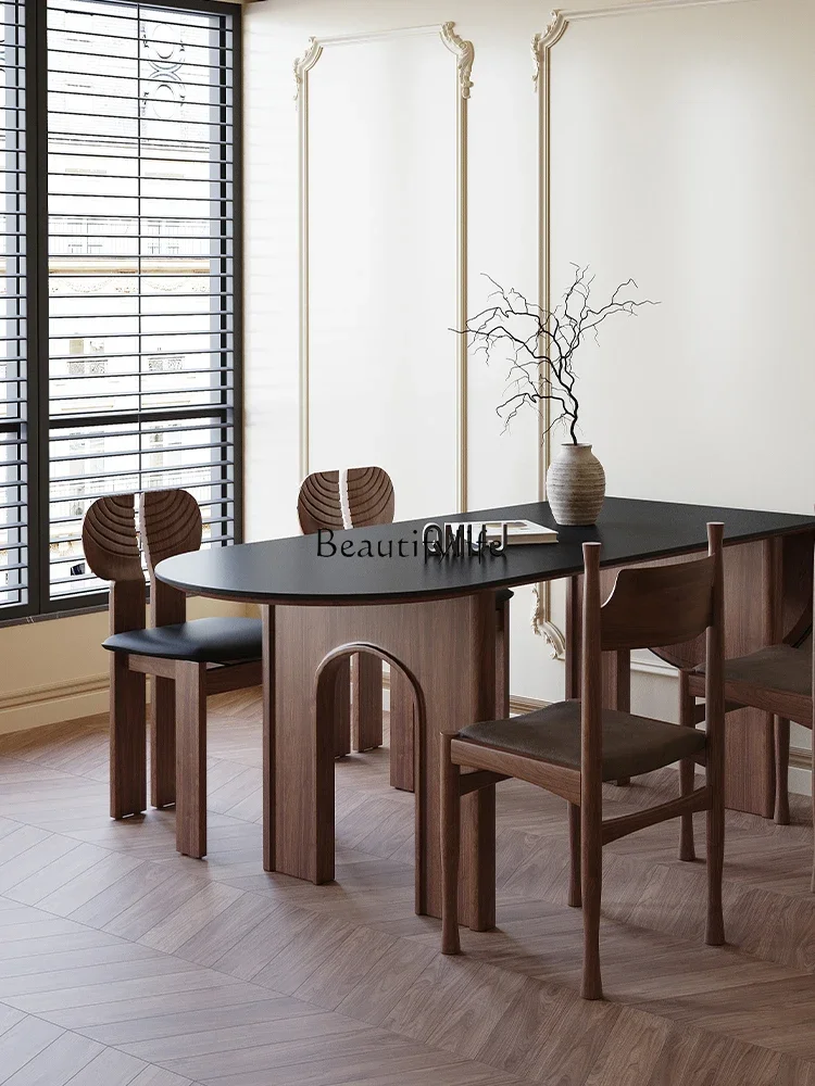 

FG28Retro Solid Wood Small Apartment Folding Wall Dining Table Stone Plate Multi-Functional Telescopic Table