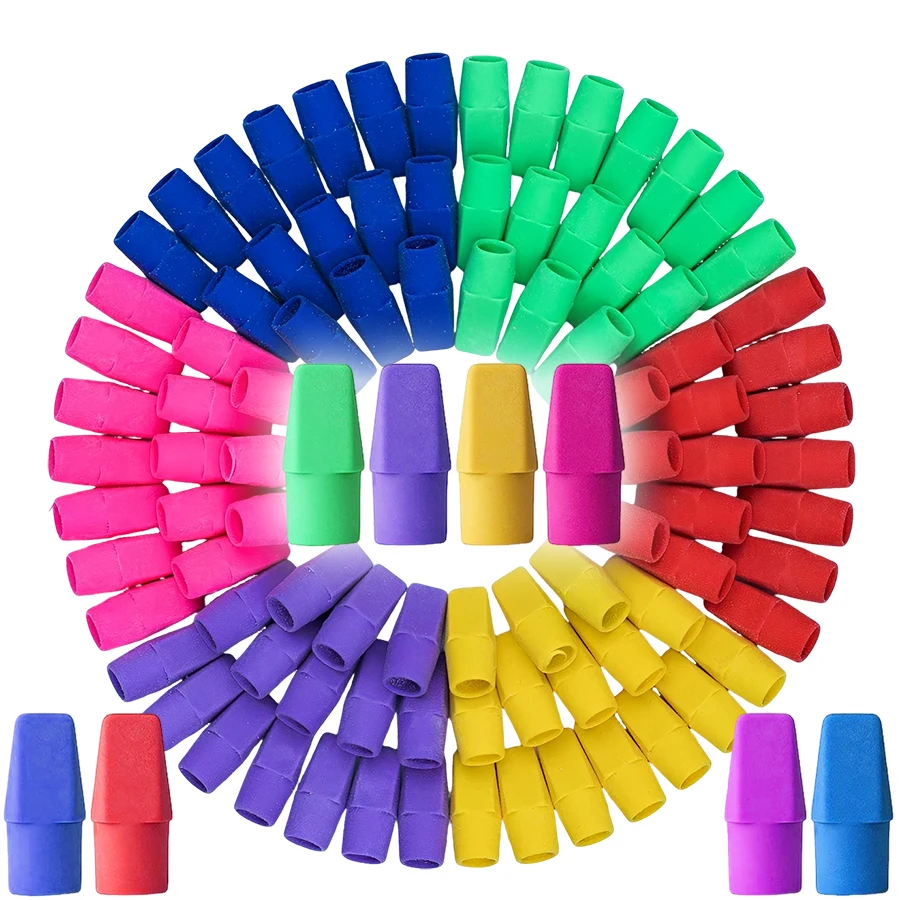 20-100pcs 2.5cm Pencil Top Erasers, Cone Shaped Pencil Cap Eraser Covers, Pencil Eraser Toppers for School Stationery Supplies