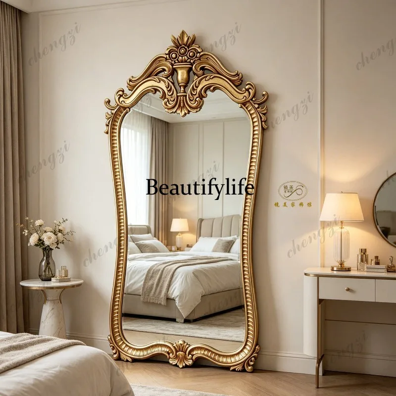 French vintage irregular full-length mirror, luxurious floor-length mirror, American living room entryway dressing mirror