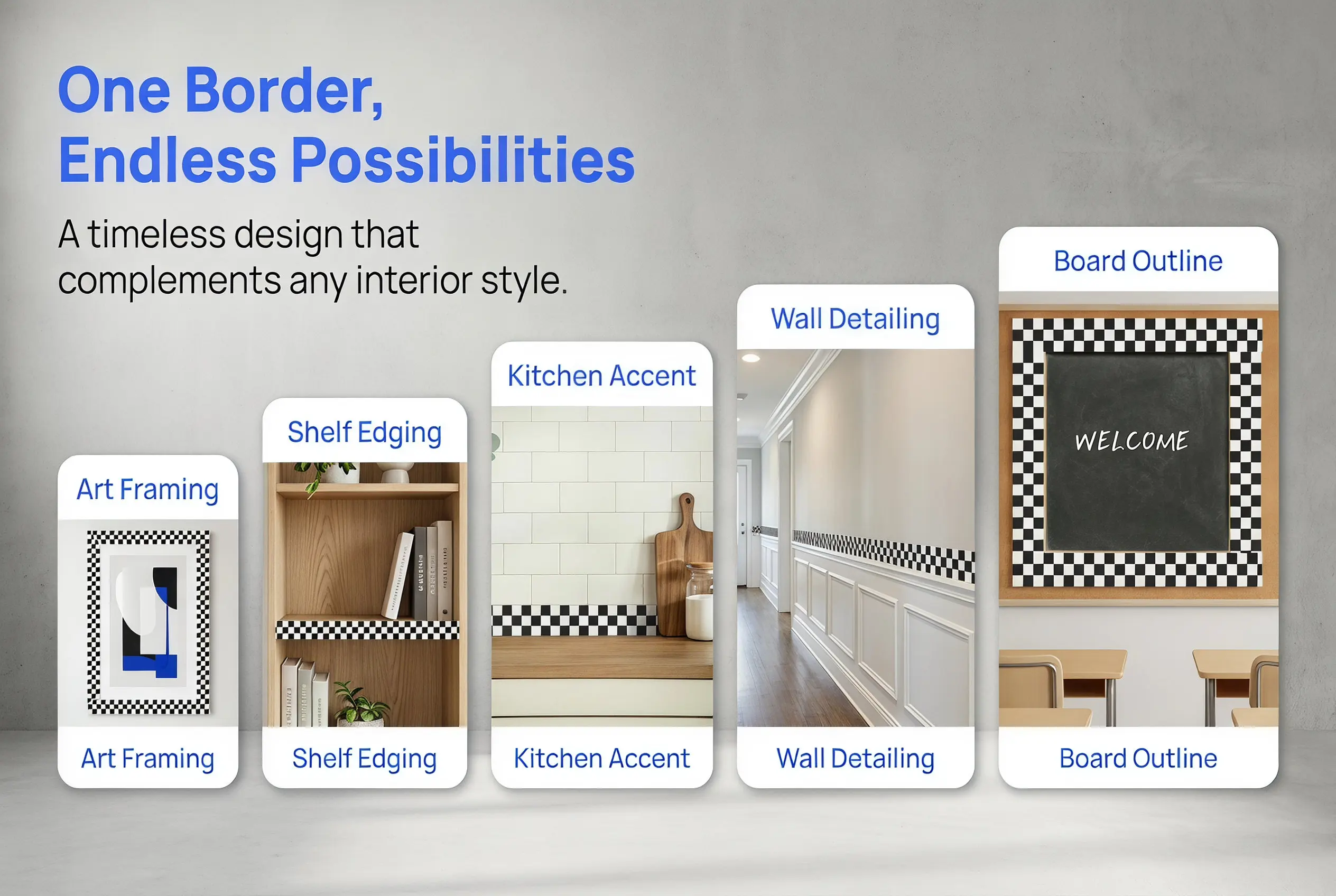 1 Roll Bulletin Board Border Checkered Wall Sticker Vinyl Skirting Line Decorative Decal Trim Classroom Office Home Decor