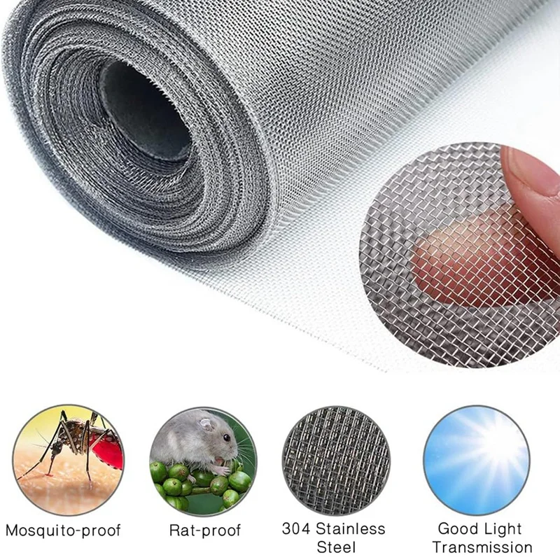 Air Vent Mesh Cover Wire Mesh Roll Woven Wire 30 Mesh Wire Mesh Sheet Stainless Steel Silver