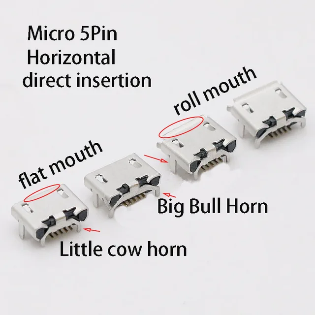 5szt Złącze Micro USB 5pin Jack Gniazdo żeńskie 7.2mm Ox horn Flat Roll Type B Złącze portu ładowania telefonu komórkowego