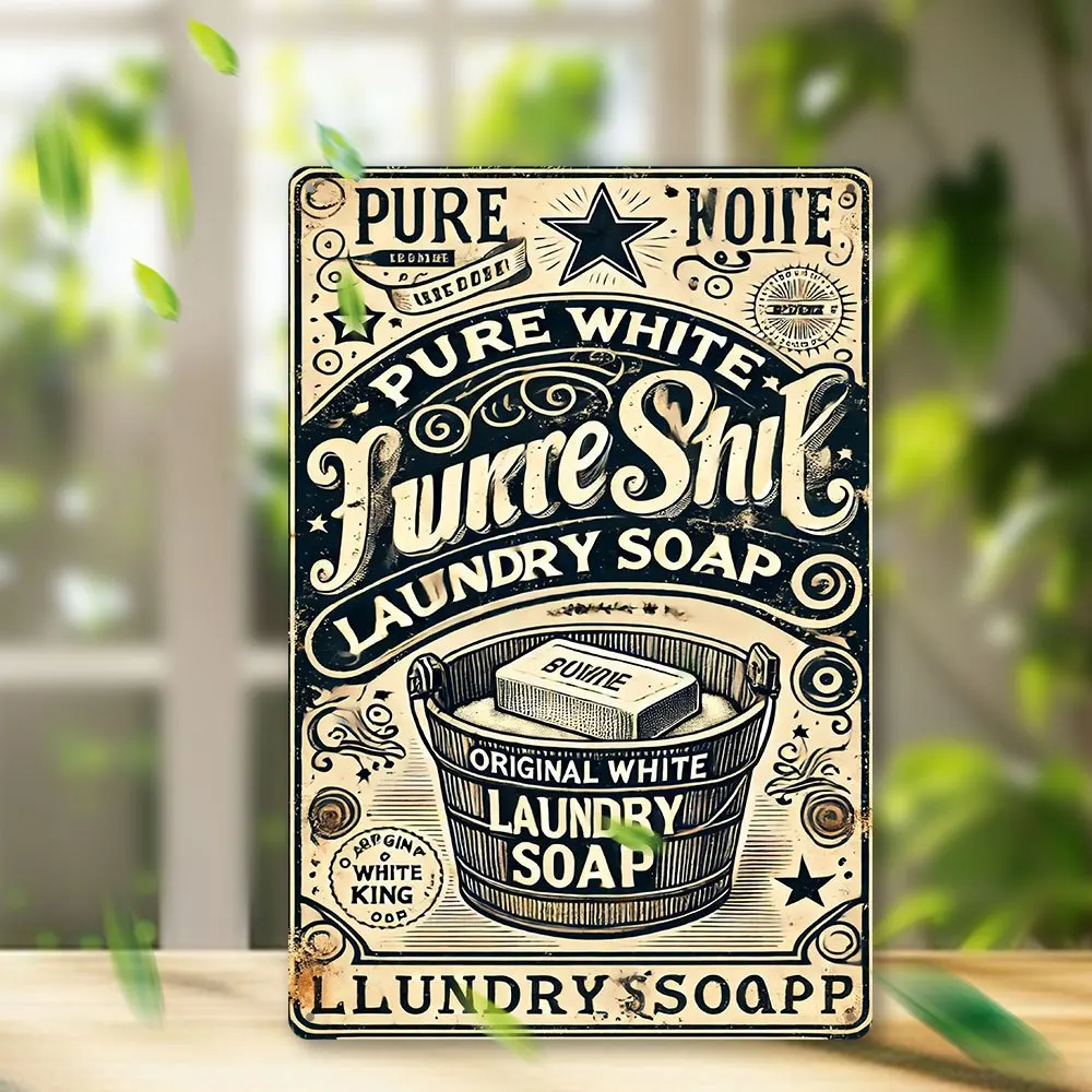 Vintage Laundry Soap Metal Tin Sign Wall Art - Retro  Iron Decor with Stars,Swirls, , Easy to Hang for Indoor/Outdoor Home, Of