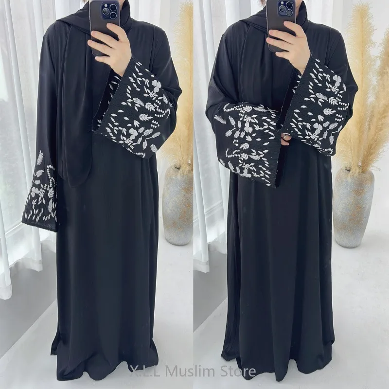 Jilbabs Closed Abaya Leaf Embroidery Elegant Eid Ramadan Women Abayas Simple Kaftans Dubai Robe Caftan Femme Marocaine With Belt