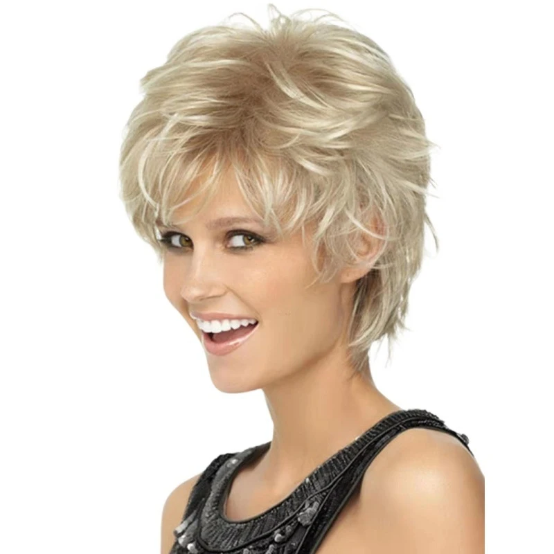 

European and American fashion women's wig, gradient golden short , -parted straight hair with side bangs