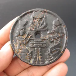 Old China Jade Hongshan Culture Natural Black Magnet Meteorite Rock Paintings statue