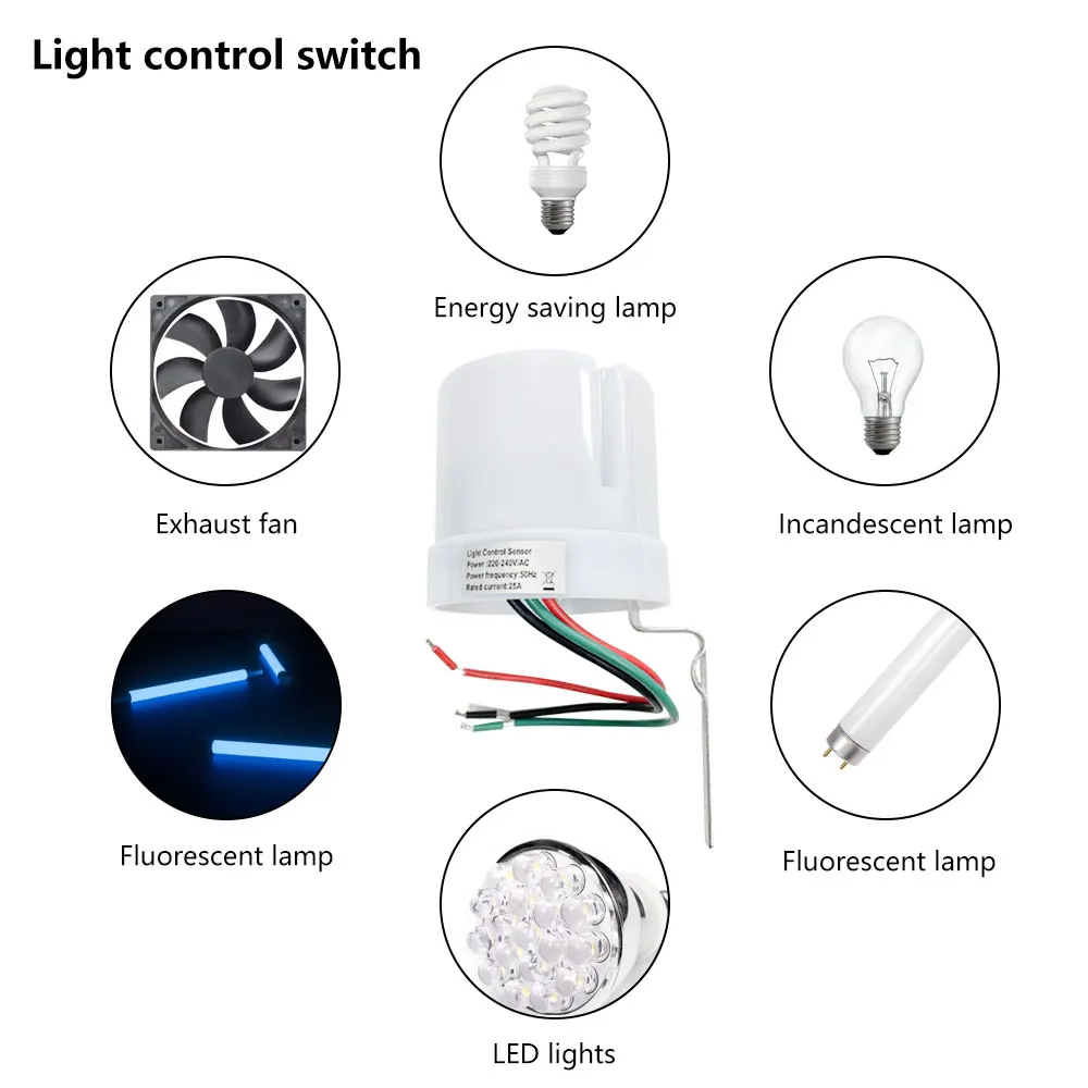 AC220-240V 25A 5-100LUX Adjustable Light Control Sensor Automatic Photocell Switch for Lamps Rainproof Outdoor Sensor Switch