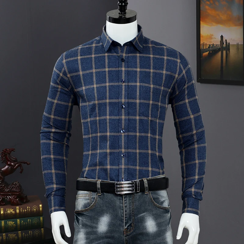 New High Quality 100% Pure Cotton Men's Flannel Plaid Shirt Long Sleeve Regular Fit Men Casual Shirt Leisure Autumn Male Blouse