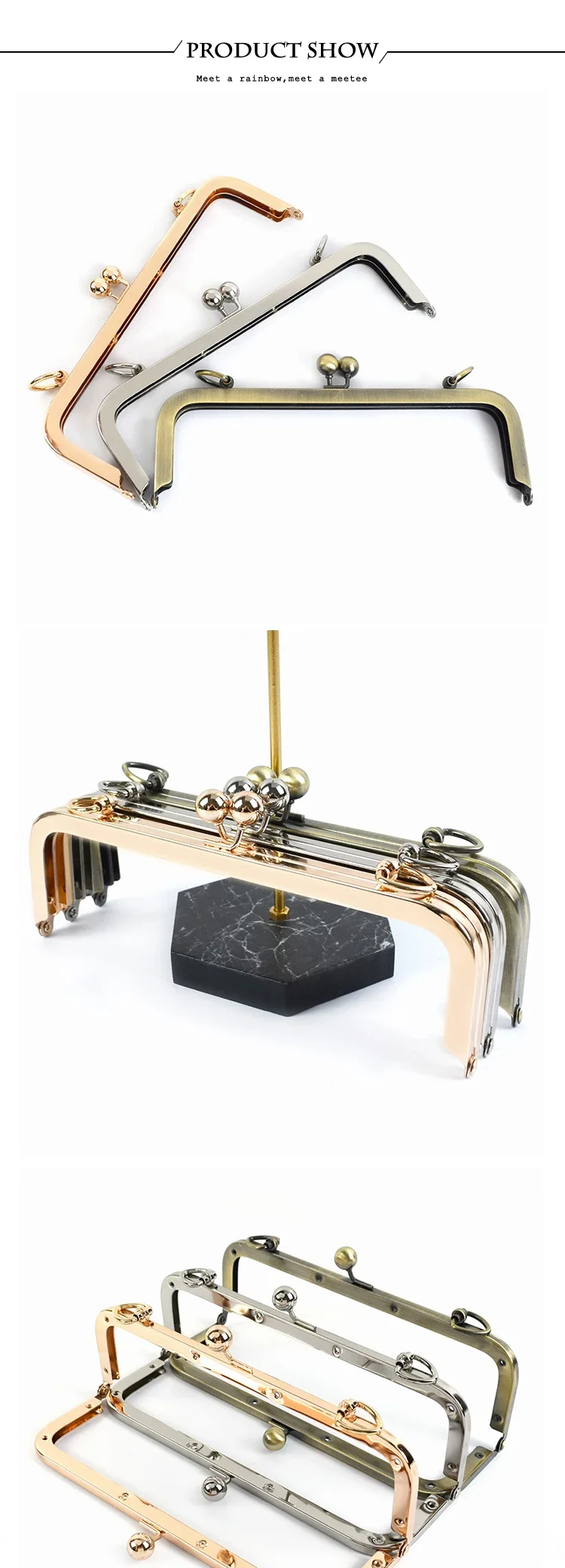 Deepeel 1-5Pcs 20/25cm Purse Frame Kiss Clasp Metal Square Smooth Handles for Bag DIY Sewing Brackets Screw Wallet Accessories