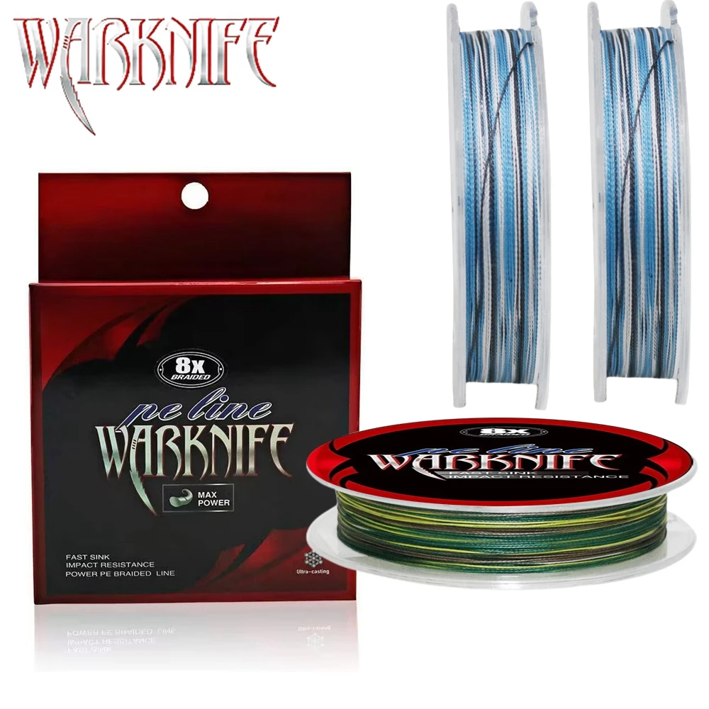 Warknife 150m X8 6-300lb Braided Fishing Line PE Carp Fishing Saltwater Peche 8Strands Multifilament Vissen Cord Camo Blue Japan