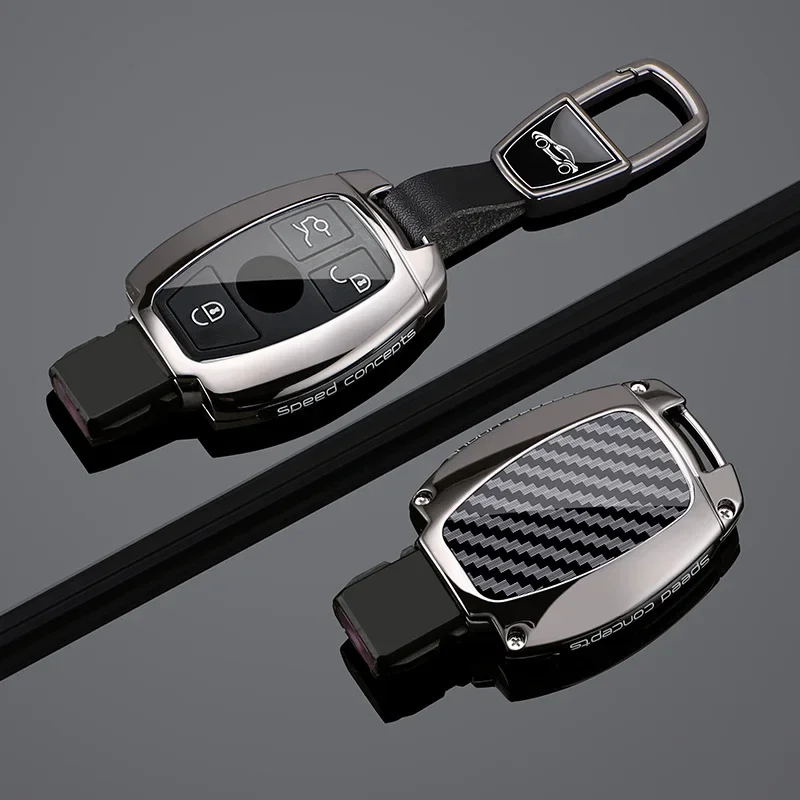 Metal Carbon Fiber Car Key Fob Case Cover For Mercedes Benz W176 W246 W204 W205 W212 W221 W166 X253 C253 W463 C117 C218 Keychain