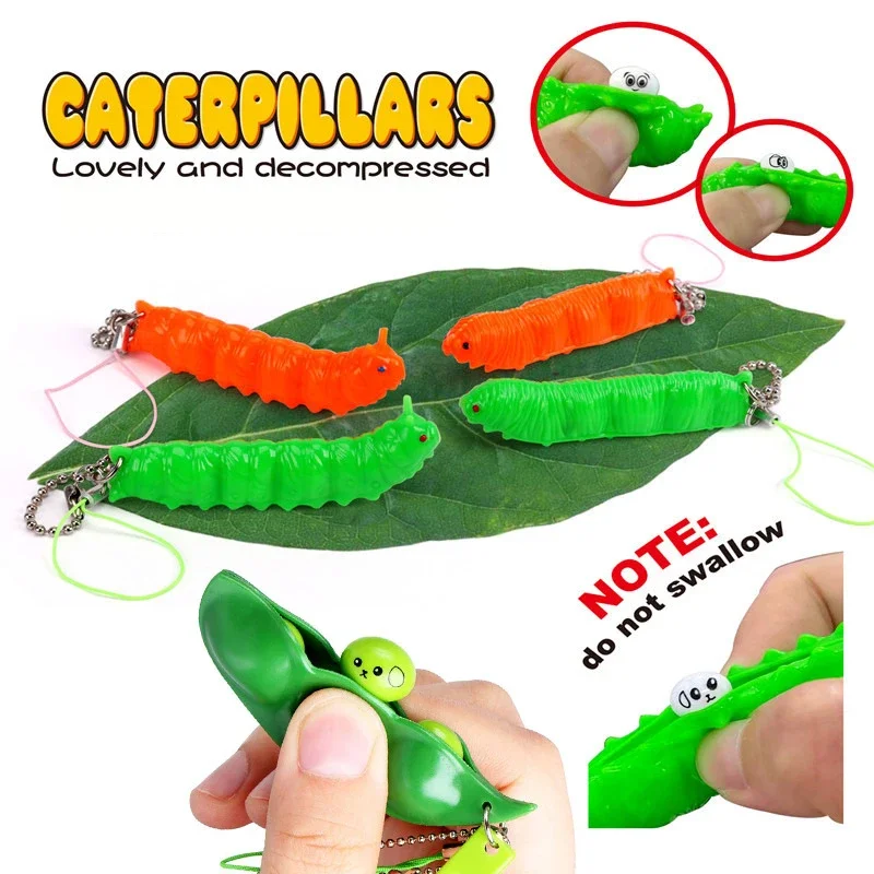 

HOT SALE Creative Stress Relief Fidget Toys Cute Caterpillar Keychain Improve Focus Officer Toy Funny Squee Decompression Toy