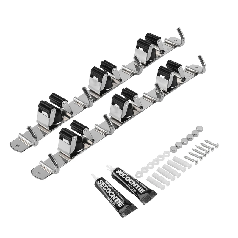 

New-2PCS Wall Mount Mop Hook Stainless Steel Wall Mounted Storage Organizer Heavy Duty Tools Hanger For Kitchen Garage