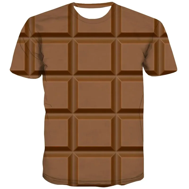 3D Print Chocolate Graphic T-Shirts Funny Food Cake Tee Top Streetwear For Men Women Oversized Short Sleeve Kids T Shirt Clothes