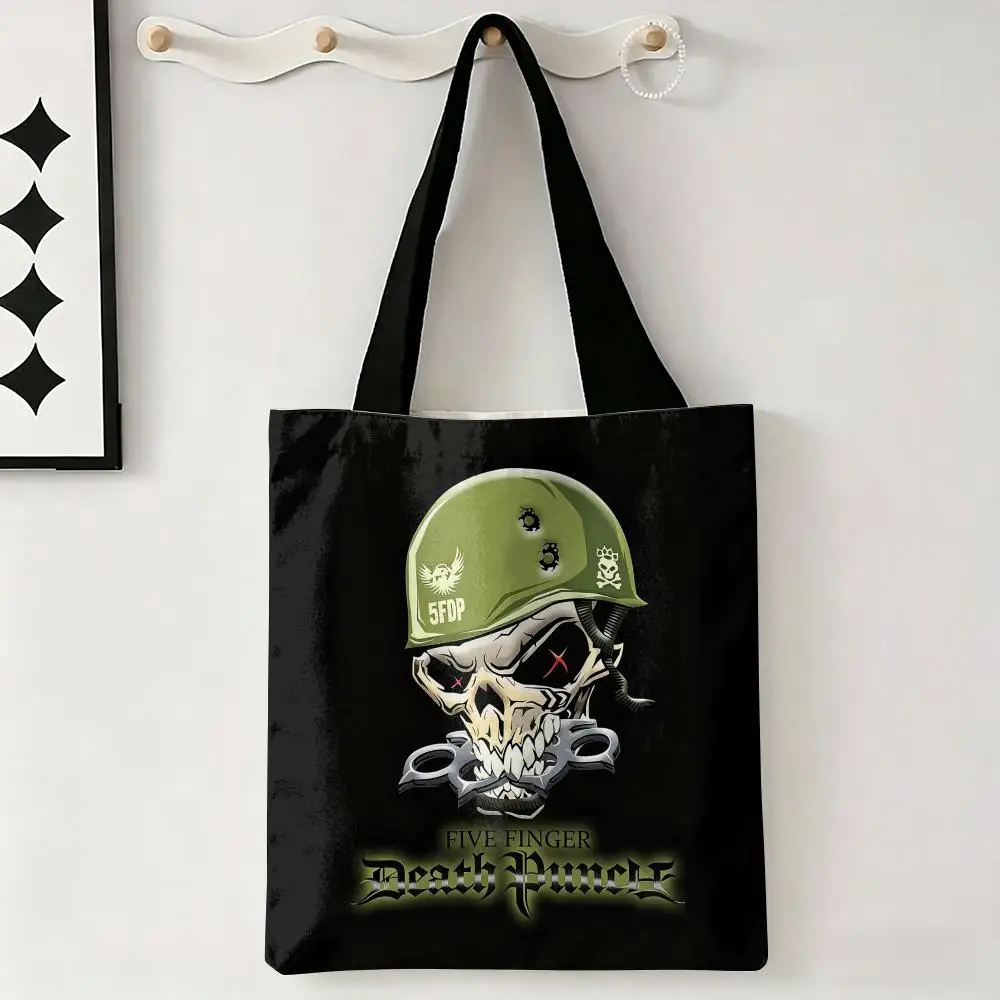 Five F-Finger D-Death Punch Storage Bags Canvas Double-Sided Print Tote Bag Large Capacity Shoulder Fashion Shopping Handbag