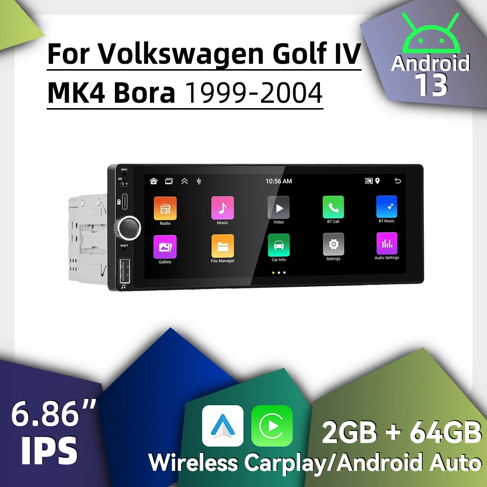 

Carplay Android Auto 1 Din Radio for VW Volkswagen Golf 4 IV MK4 Bora 1999-2004 6.86" Screen Car Multimedia Stereo Head Unit
