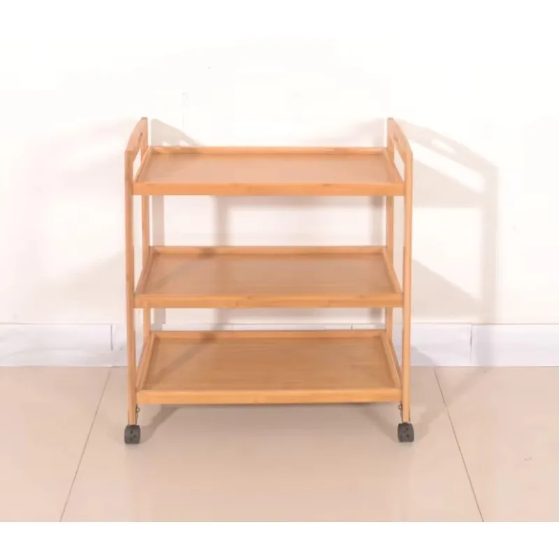 Home Furniture Small 3-Tier Bamboo Hand-Pushed Dining Restaurant Car Hotel Trolley