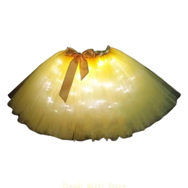 N5KB Femmes adultes LED Ballet Dance en couches jupe en tulle tulle avec ruban en satin Bow à main Costume fête fête