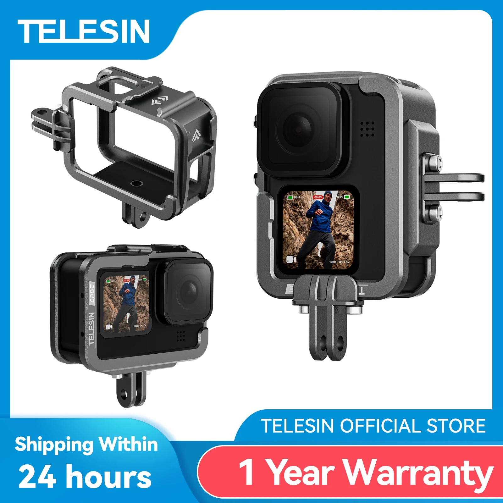 TELESIN-funda de aleación de aluminio para GoPro 9, 10, 11, 12, carcasa protectora de zapatos de doble Clod para GoPro Hero 9, 10, 11, accesorios