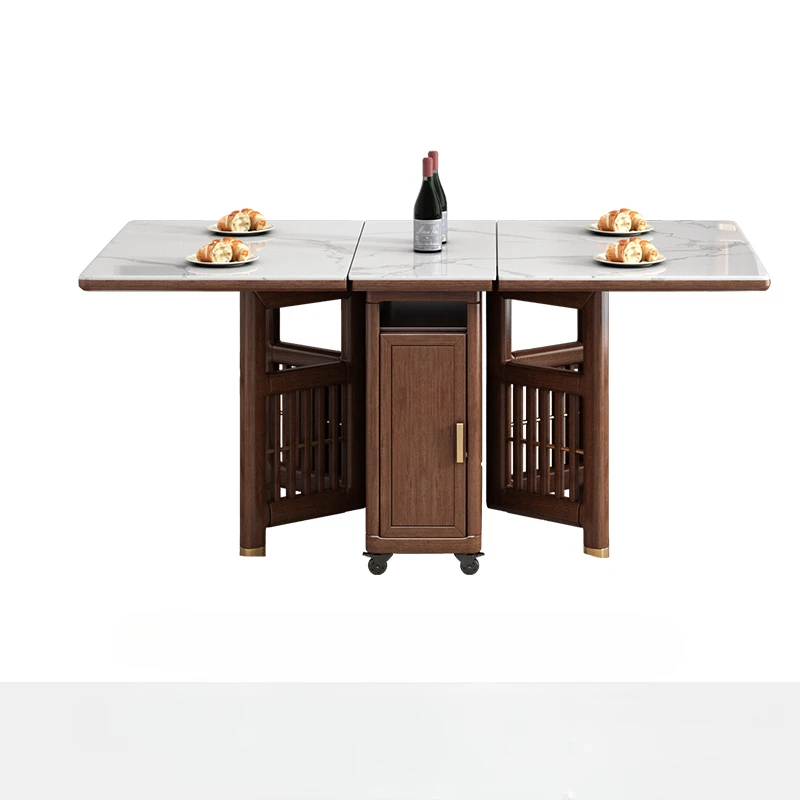 

Solid Wood Folding Dining Table Sideboard Cabinet Integrated Small Apartment Retractable Moving Wheels Wall Dining Room Cabinet