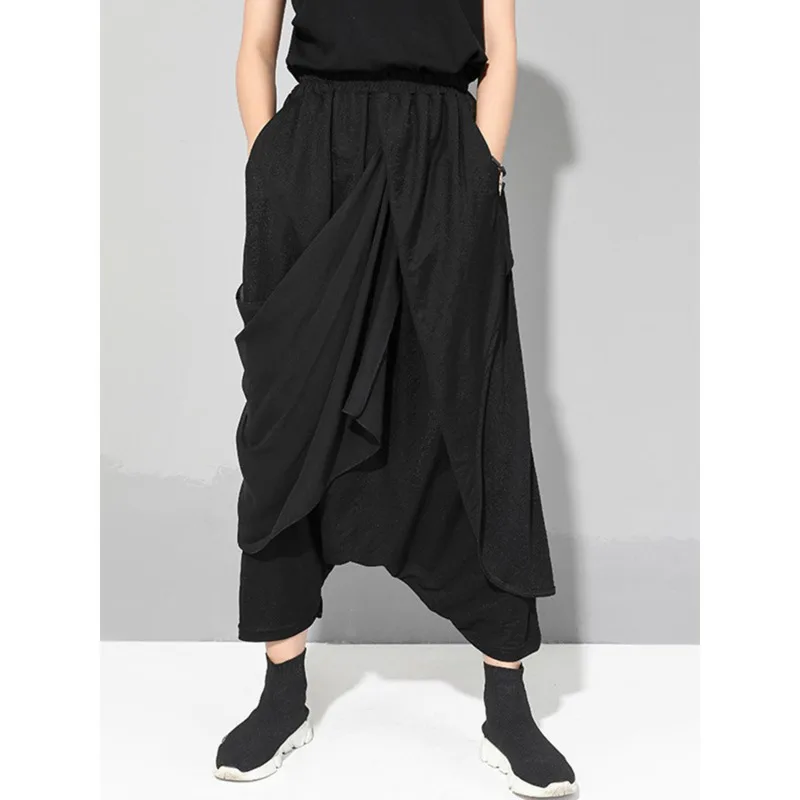

[Vibe] High Elastic Waist Black Irregular Long Harem Trousers New Loose Fit Pants Women Fashion Tide Spring Autumn 2025