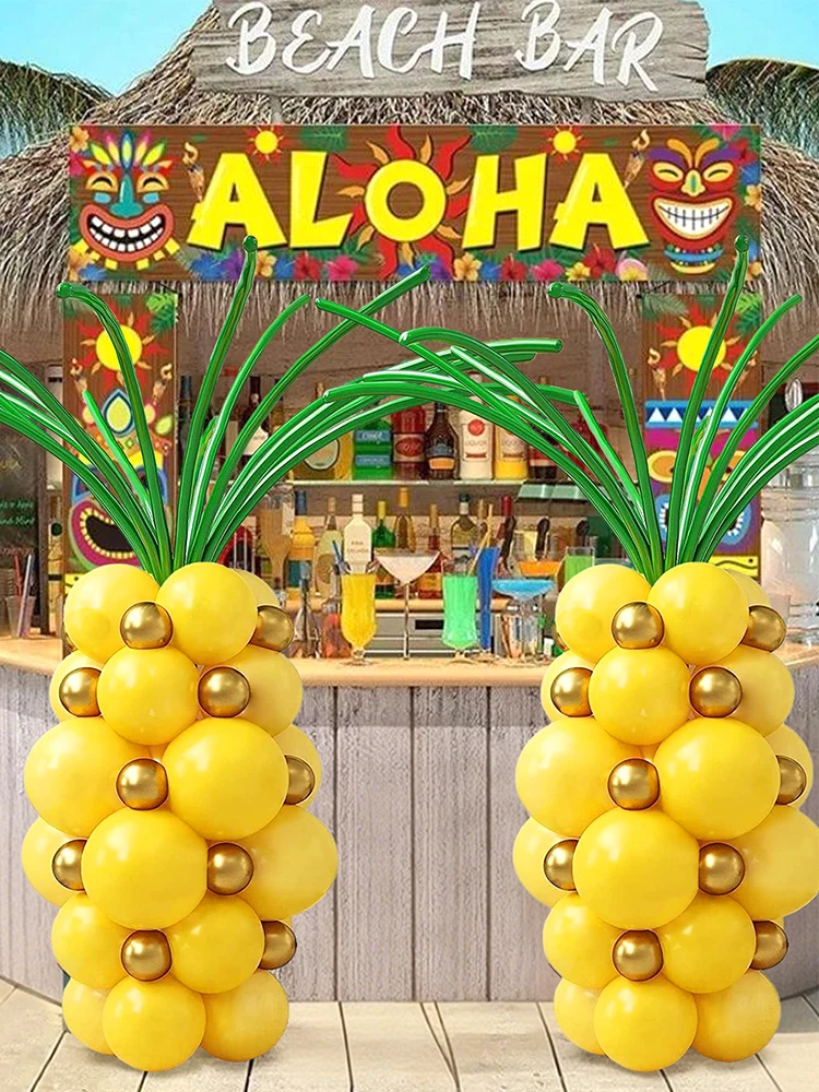 56pcs Summer Pineapple Pillar Balloons - Yellow Balloons, Summer Birthday, Beach Pool Party Decorations, Aloha Party Decorations
