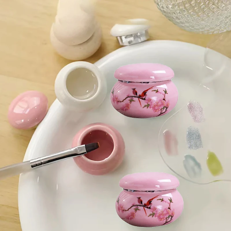 1 SZTUK 30 ml Mini ceramiczny kubek na paznokcie z pokrywką Akrylowy płynny proszek Ceramiczny kubek na paznokcie Akrylowy płynny kubek na proszek
