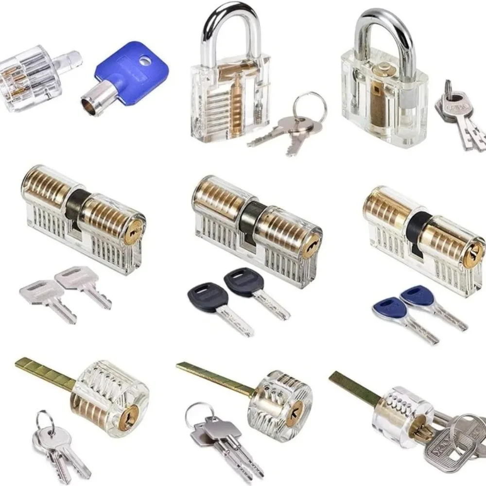 9 Pcs Transparent Locksmith Locks Cutaway Training Skill Professional Visible Practice Padlock Copper Lock Pick Tools Hardware