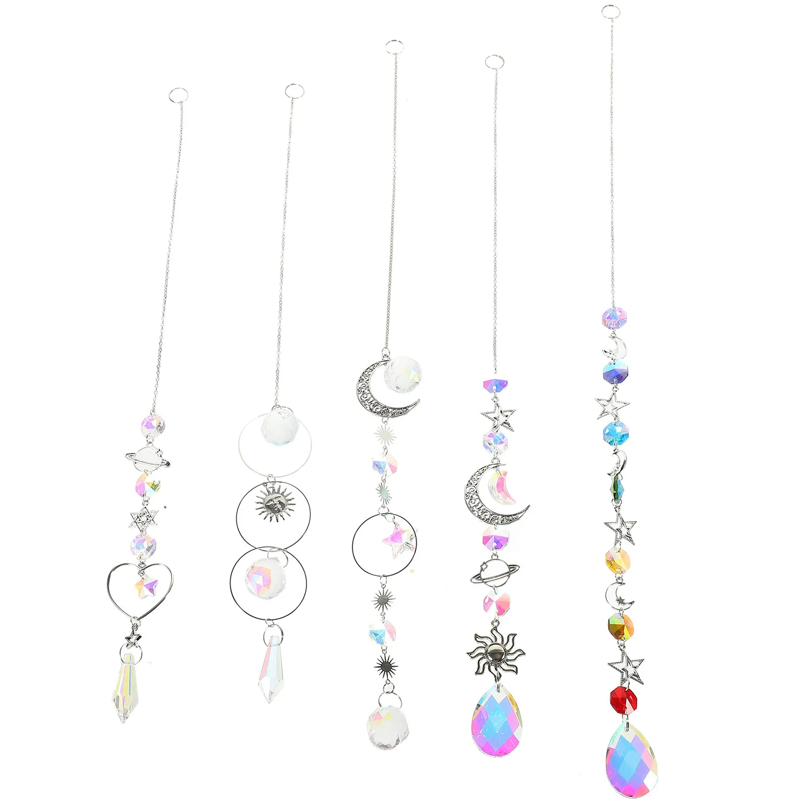 5Pcs Galaxy Moon Star Hanging Crystal Suncatcher Decor Sun Catcher Prism for Windows Garden Living Room Bedroom Office Crystal